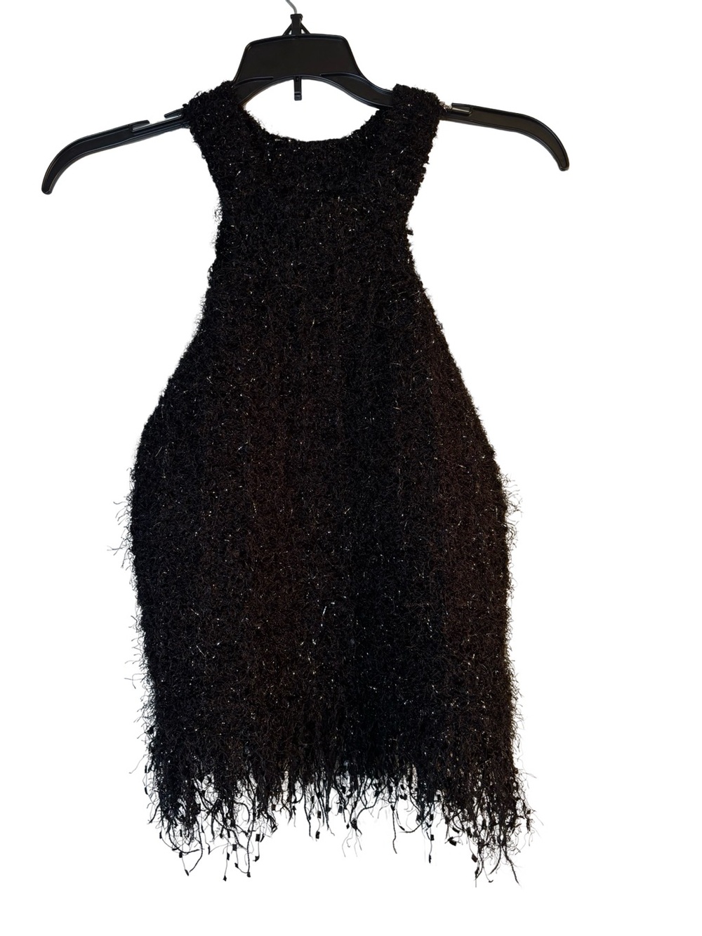 Cider Black Sparkle Fuzzy Halter Tank